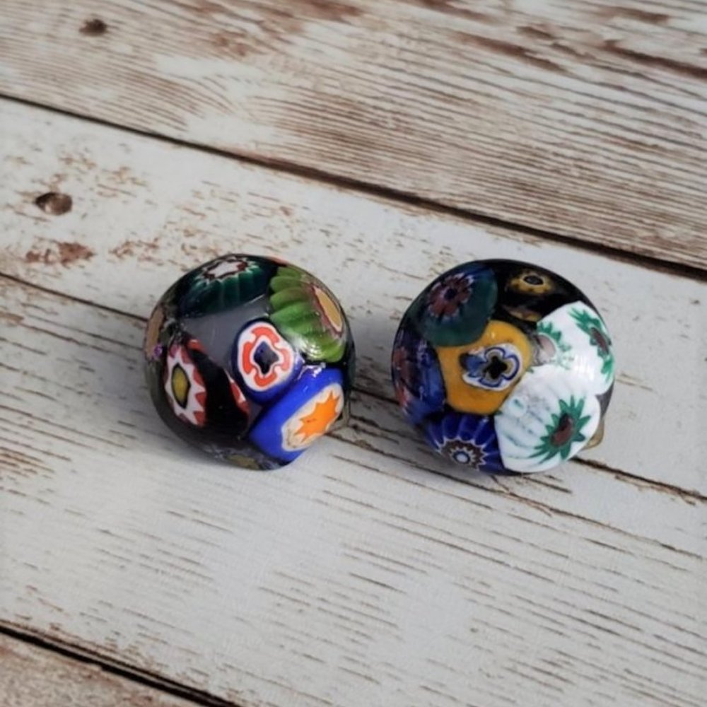 Vintage Clip On Earrings Murano Glass Style Dome